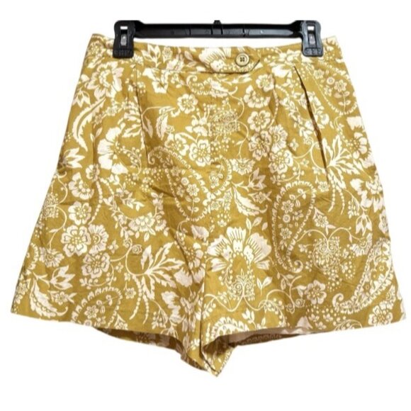 Maeve Anthropologie Womens Pleated Poplin Shorts Size 6 Chartreuse Floral - Picture 5 of 9